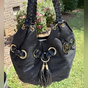 Michael Kors Black Leather Braided Tote EUC